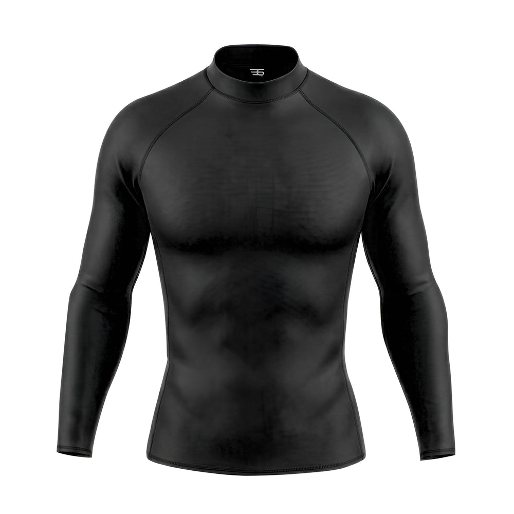 Black long-sleeve compression shirt on a white background
