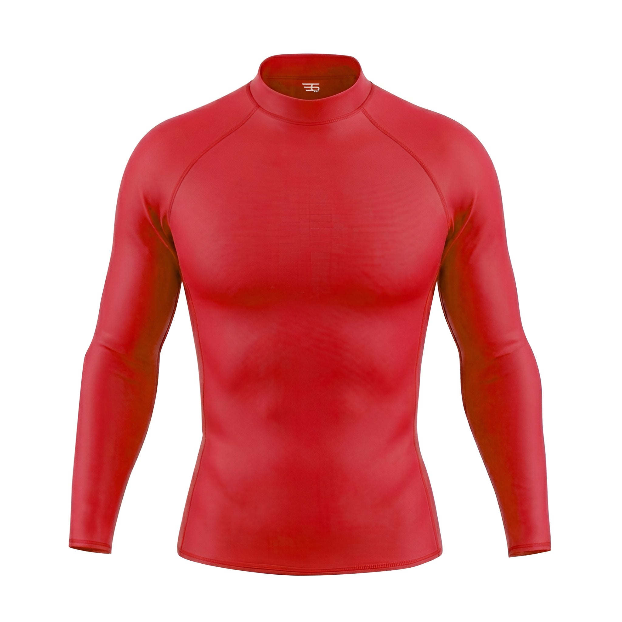 Red long-sleeve athletic shirt on a white background